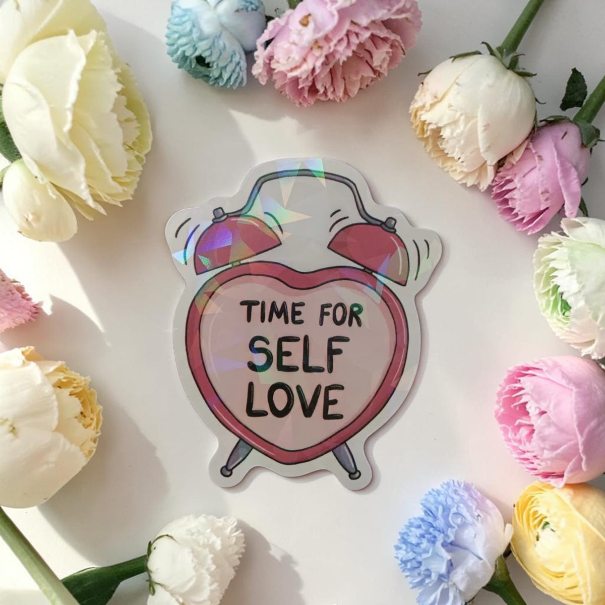 Sticker holographique — Time for self love · À l'unité