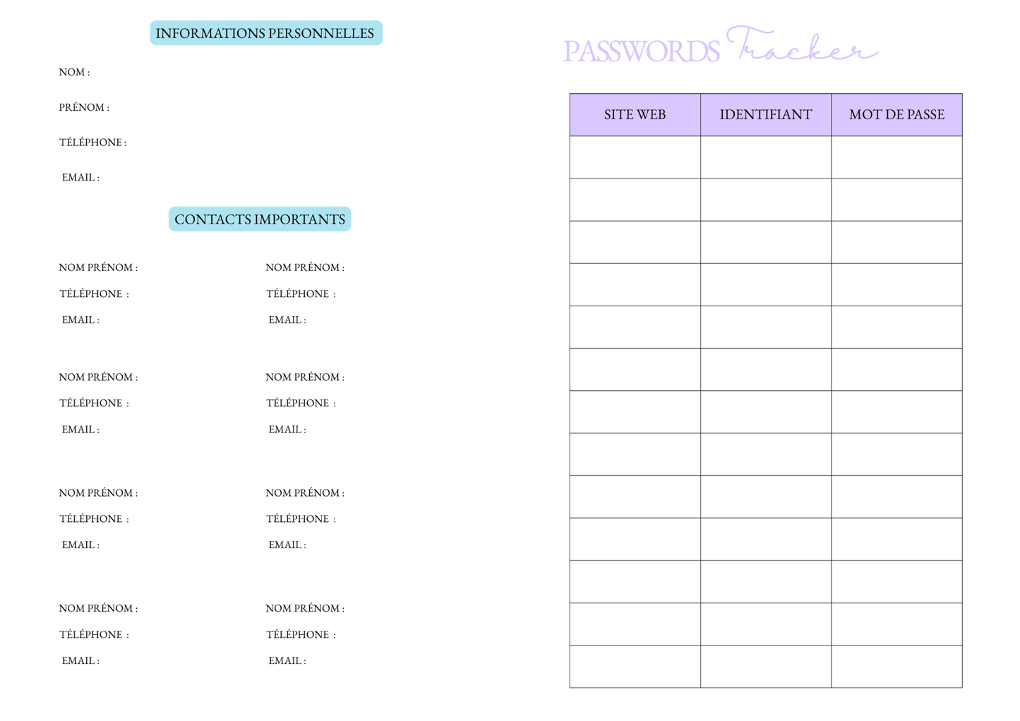 Pack Password + Infos & Contacts